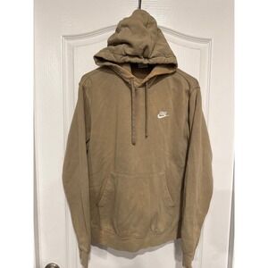Nike Mens Sportswear Club Fleece Hoodie Tan Khaki Embroidered Logo Size M